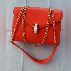 Red Leather Chain Shoulder Bag - Gold Hardware